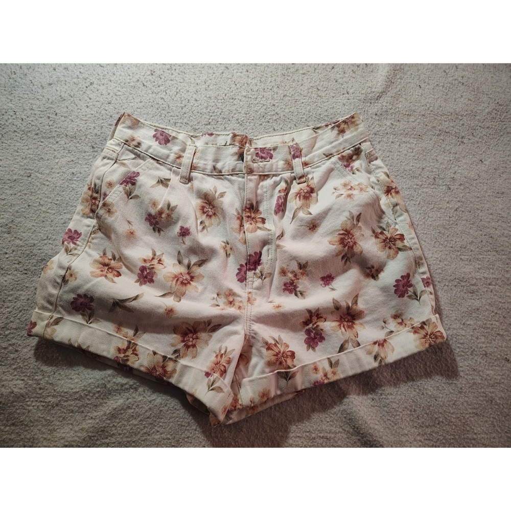American Eagle Floral Shorts Womens 6 High Rise Cuffed Pink Boho Summer Denim